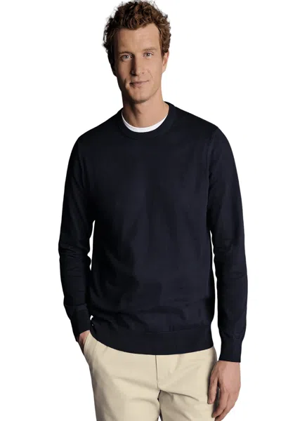 Charles Tyrwhitt Men's Combed Cotton Crew Neck Sweater In Blue