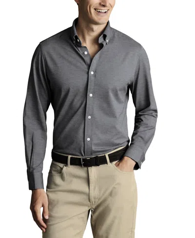 Charles Tyrwhitt Men's Four-way Stretch Jersey Button Down Shirt In Flint Grey