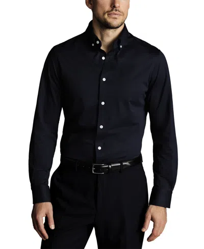 Charles Tyrwhitt Men's Four-way Stretch Jersey Button Down Shirt In Navy Blue