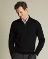 Charles Tyrwhitt Men's Long Sleeve Quarter-zip Merino Wool Sweater In Black
