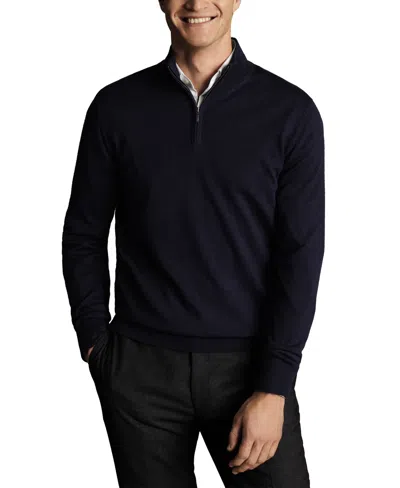 Charles Tyrwhitt Men's Long Sleeve Quarter-zip Merino Wool Sweater In Navy Blue