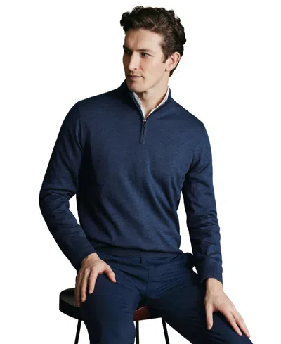 Charles Tyrwhitt Men's Long Sleeve Quarter-zip Merino Wool Sweater In Blue