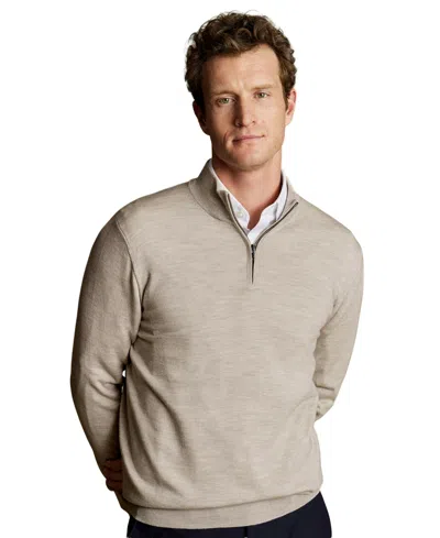 Charles Tyrwhitt Men's Long Sleeve Quarter-zip Merino Wool Sweater In Neutral