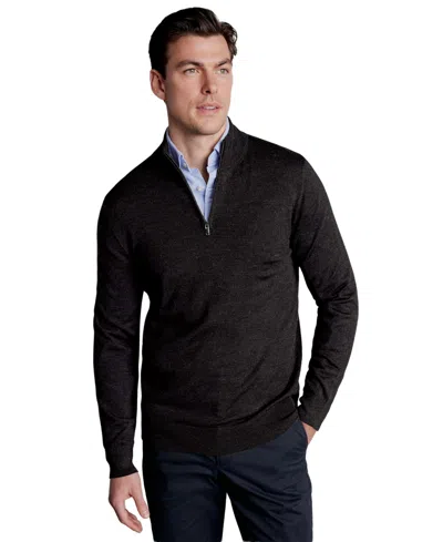 Charles Tyrwhitt Men's Long Sleeve Quarter-zip Merino Wool Sweater In Black