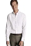 Charles Tyrwhitt Men's Non-iron Clifton Weave Check Cutaway Slim Fit Shirt Double Cuff In Silver