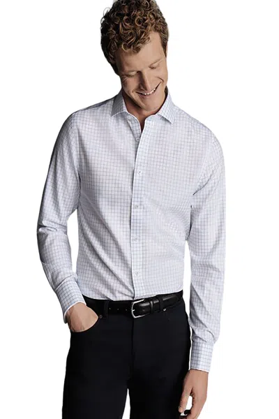 Charles Tyrwhitt Men's Non-iron Clifton Weave Check Cutaway Slim Fit Shirt Single Cuff In Cornflower Blue
