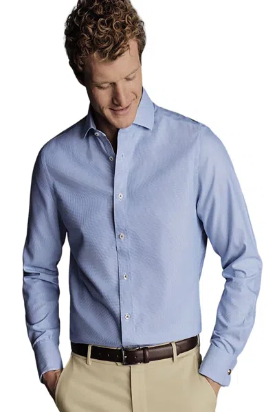 Charles Tyrwhitt Men's Non-iron Clifton Weave Cutaway Slim Fit Shirt Double Cuff In Blue