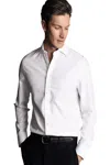 Charles Tyrwhitt Men's Non-iron Clifton Weave Cutaway Slim Fit Shirt Double Cuff In White