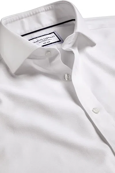 Charles Tyrwhitt Men's Non-iron Clifton Weave Cutaway Slim Fit Shirt Single Cuff In White
