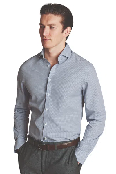Charles Tyrwhitt Men's Non-iron Poplin Mini Gingham Check Cutaway Slim Fit Shirt Single Cuff In Grey