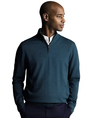 Charles Tyrwhitt Men's Quarter-zip Long-sleeve Sweater In Blue