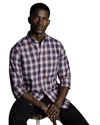 Charles Tyrwhitt Men's Slim Fit Button-down Collar Non-iron Stretch Poplin Check Shirt In Red