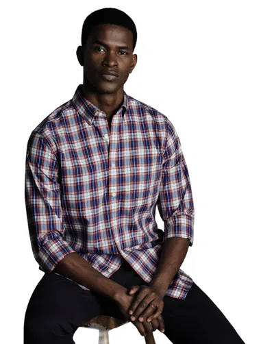 CHARLES TYRWHITT MEN'S SLIM FIT BUTTON-DOWN COLLAR NON-IRON STRETCH POPLIN CHECK SHIRT