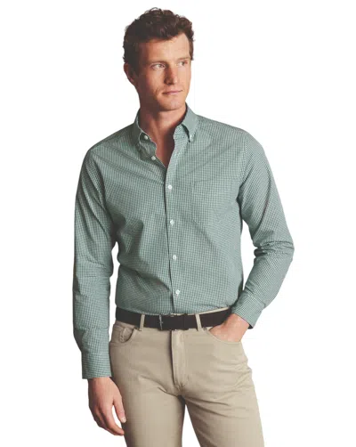 Charles Tyrwhitt Men's Slim Fit Button-down Collar Non-iron Stretch Poplin Mini Gingham Shirt In Green