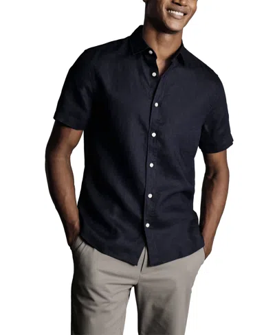 Charles Tyrwhitt Men's Slim-fit Button-down Linen Shirt In Blue