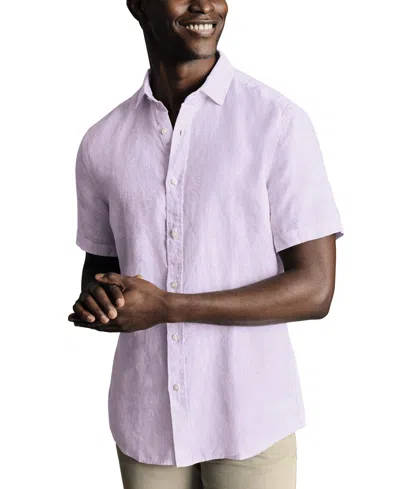 Charles Tyrwhitt Men's Slim-fit Button-down Linen Shirt In Purple
