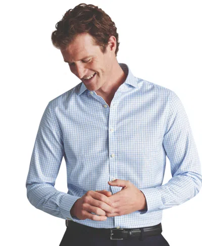 Charles Tyrwhitt Men's Slim-fit Non-iron Check Twill Dress Shirt In Blue