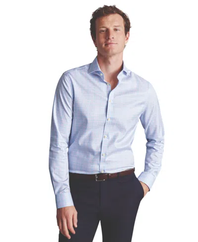 Charles Tyrwhitt Men's Slim-fit Non-iron Prince Of Wales Check Twill Dress Shirt In Blue