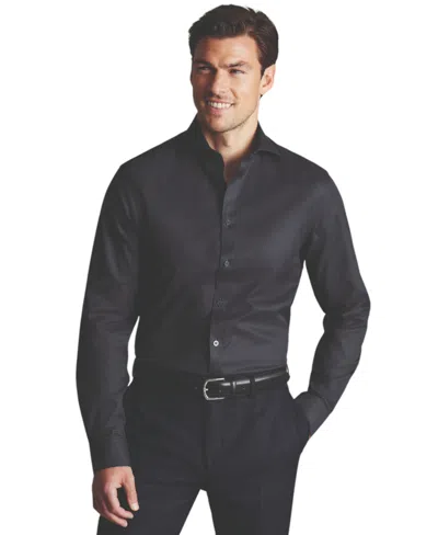 Charles Tyrwhitt Men's Slim-fit Non-iron Solid Twill Dress Shirt In Black