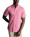 Charles Tyrwhitt Non-iron Stretch Check Short Sleeve Shirt In Pink