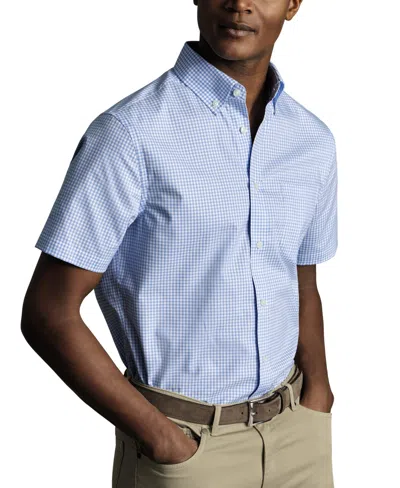 Charles Tyrwhitt Men's Slim Fit Short Sleeve Wrinkle-resistant Button-down Shirt