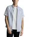 Charles Tyrwhitt Non-iron Stretch Poplin Slub Short Sleeve Shirt In Blue