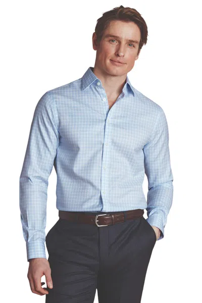 Charles Tyrwhitt Men's Triple Check Non-iron Twill Slim Fit Shirt Single Cuff In Blue