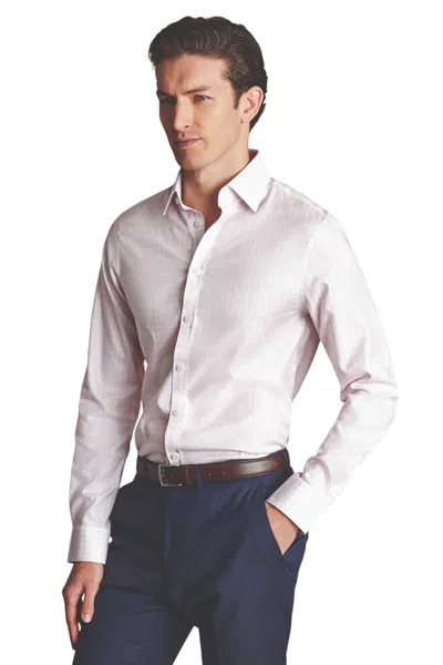 Charles Tyrwhitt Men's Triple Check Non-iron Twill Slim Fit Shirt Single Cuff In Pink