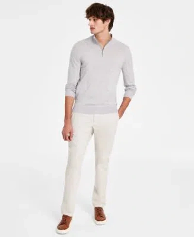 Charles Tyrwhitt Mens Ultimate Non Iron Chino Pants Merino Wool Quarter Zip Sweater In Silver Grey
