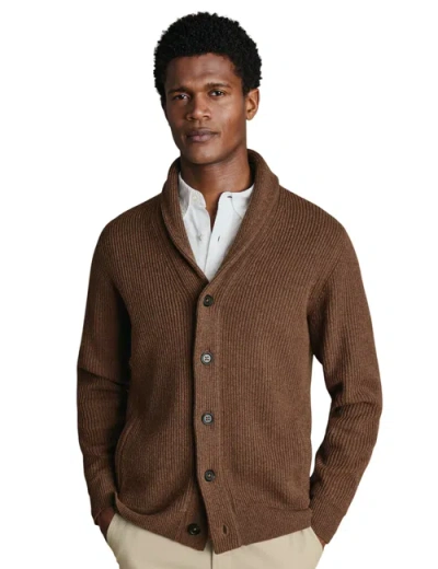 Charles Tyrwhitt Merino Button Through Funnel Neck Cardigan In Brown