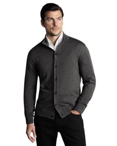 Charles Tyrwhitt Merino Button Through Funnel Neck Cardigan In Gray