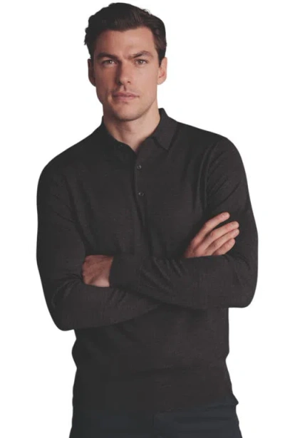 Charles Tyrwhitt Merino Polo Long Sleeve Sweater In Dark Charcoal