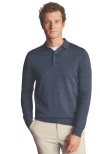 Charles Tyrwhitt Merino Polo Long Sleeve Sweater In Indigo Blue