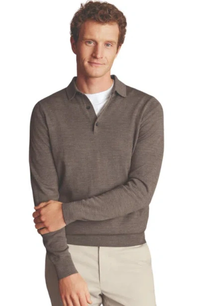Charles Tyrwhitt Merino Polo Long Sleeve Sweater In Mocha