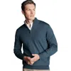 Charles Tyrwhitt Merino Zip Neck Long Sleeve Sweater In Aqua Green