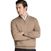 Charles Tyrwhitt Merino Zip Neck Long Sleeve Sweater In Camel