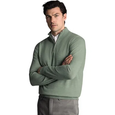 Charles Tyrwhitt Merino Zip Neck Long Sleeve Sweater In Green