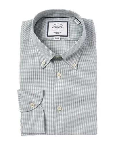 Charles Tyrwhitt Non-iron Button-down Check Extra Slim Fit Shirt In Blue