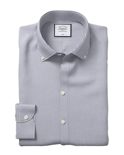 Charles Tyrwhitt Non-iron Button Down Check Extra Slim Fit Shirt In Gray