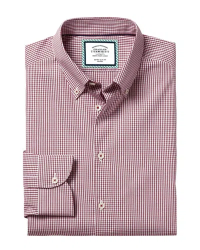 Charles Tyrwhitt Non-iron Button Down Check Extra Slim Fit Shirt In Red