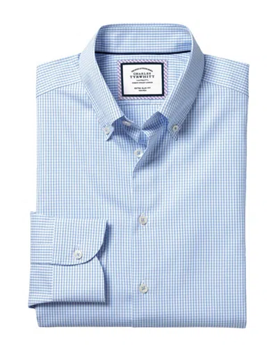 Charles Tyrwhitt Non-iron Button Down Check Extra Slim Fit Shirt In Blue
