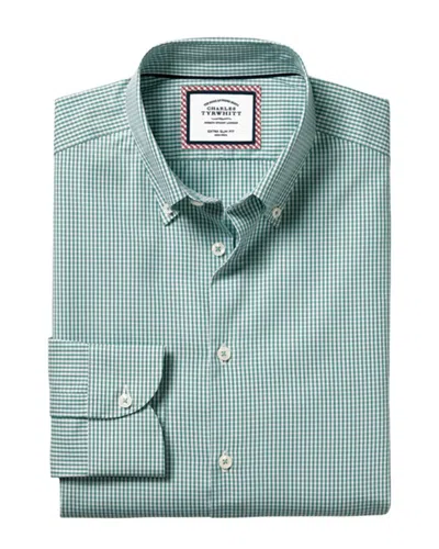 Charles Tyrwhitt Non-iron Button Down Check Extra Slim Fit Shirt In Green