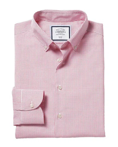 Charles Tyrwhitt Non-iron Button Down Check Extra Slim Fit Shirt In Red