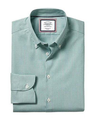 Charles Tyrwhitt Men's  Button-down Collar Non-iron Checkered Oxford Dress Shirt In Green