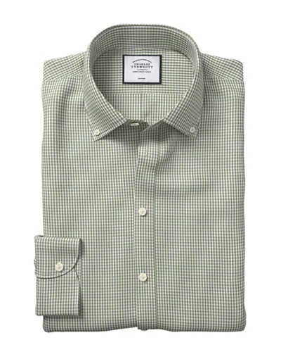 Charles Tyrwhitt Non-iron Button Down Check Slim Fit Shirt In Green