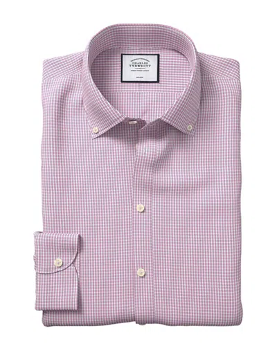 Charles Tyrwhitt Non-iron Button Down Check Slim Fit Shirt In Purple