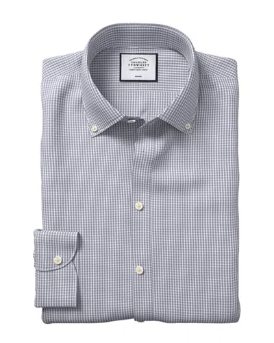 Charles Tyrwhitt Non-iron Button Down Check Slim Fit Shirt In Grey
