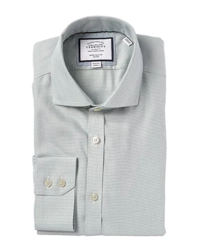 Charles Tyrwhitt Non-iron Cambridge Weave Cutaway Extra Slim Fit Shirt In Green
