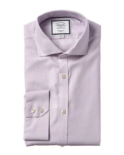 Charles Tyrwhitt Non-iron Cambridge Weave Cutaway Extra Slim In Purple
