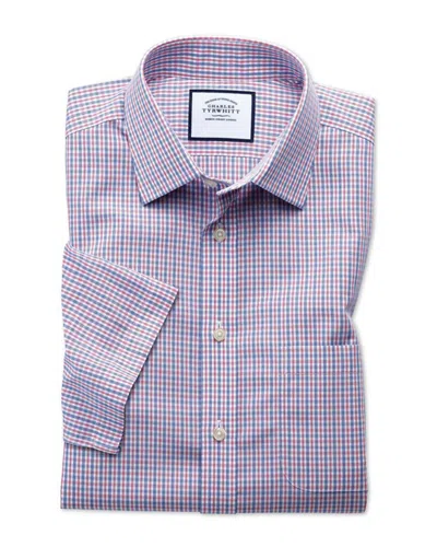Charles Tyrwhitt Non-iron Check Short Sleeve Classic Fit Shirt In Blue